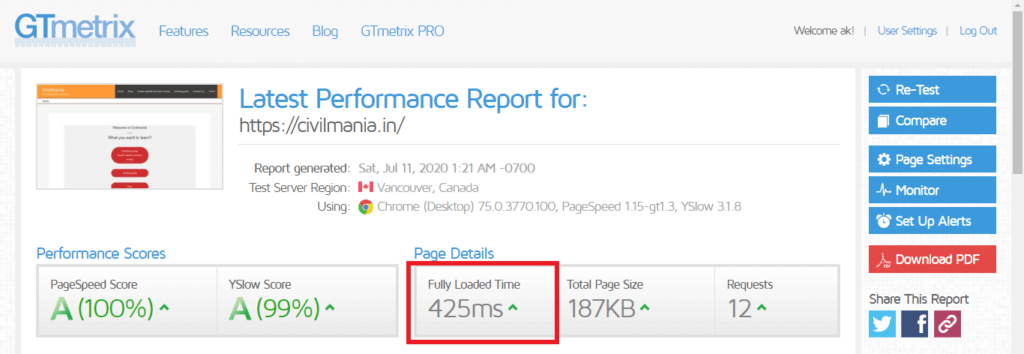 Bluehost India review speed test